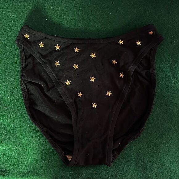 Women's Black Bikini Swimsuit Size M – Gold Star Print Two Piece Swimwear - Picture 3 of 5